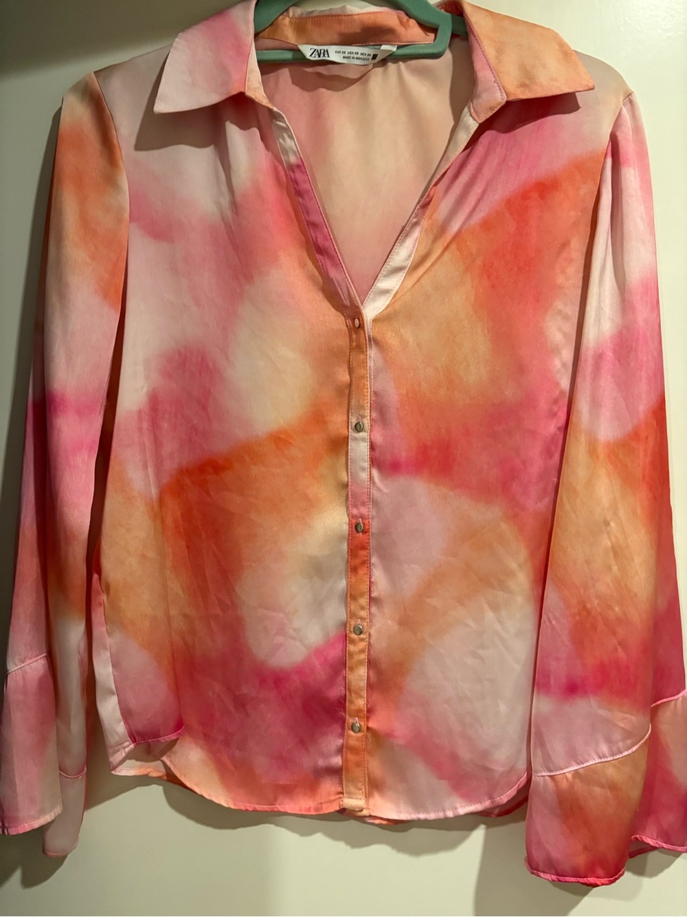 Zara Pink & Orange Watercolor Button-Down Shirt